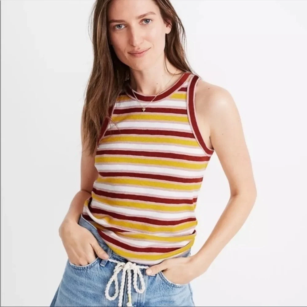 Madewell Pink, Red, Marigold and White Striped Westville Tank Top Size Small